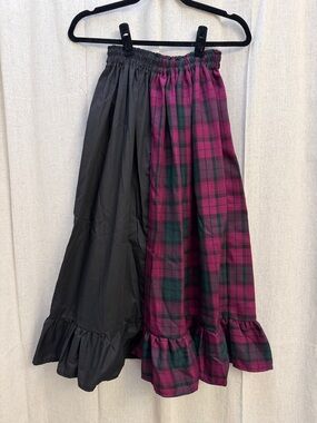 Sew Wasted Black and Magenta Plaid Long Ruffle Hem Punk Skirt